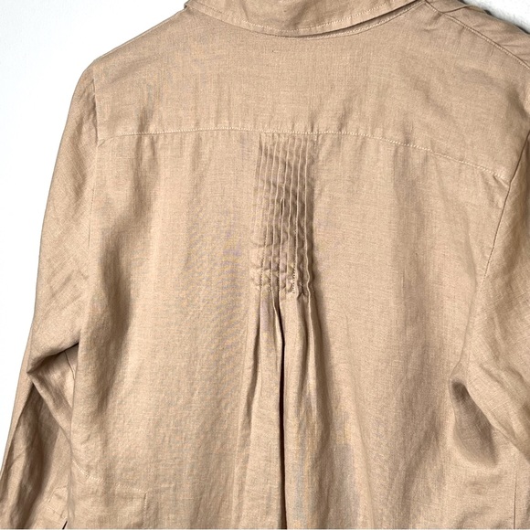 Soft Surroundings Tan Long Sleeve 100% Linen Collared Tunic Top Size PS Pockets - Picture 6 of 12